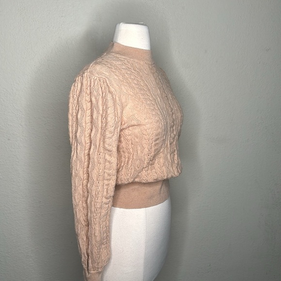 Demylee x J. Crew Limited Edition Pointelle Puff Sleeve Wool Sweater Camel MED - Picture 14 of 14